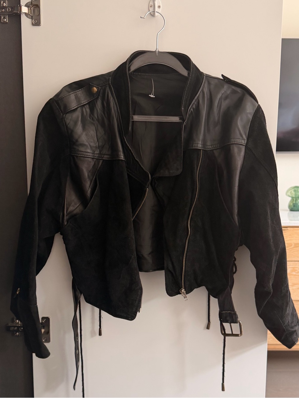 Vintage Black Women's Leather & Suede Zip-Front Jacket